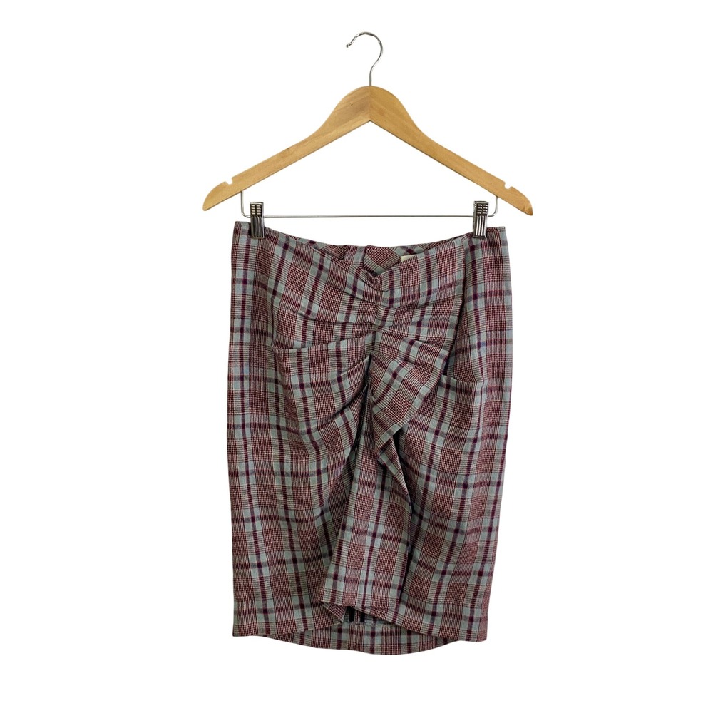 Isabel Marant Etoile Plaid Linen Ruched Skirt French 38 Asymmetric Cottagecore